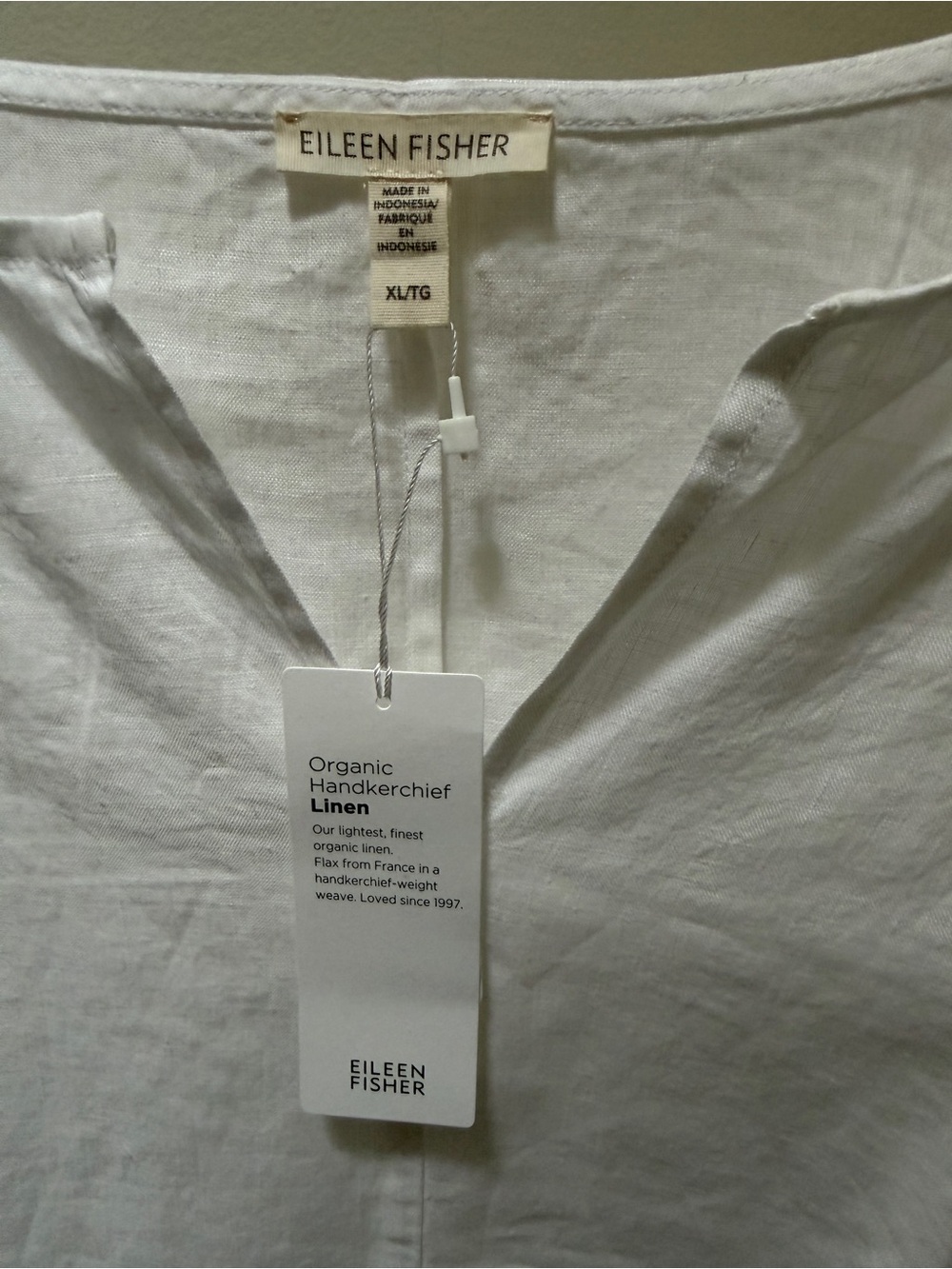 Eileen Fisher White Linen V-Neck Tunic XL NWT - Picture 2 of 4